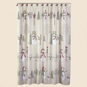 NWOT Forest Cardinal Christmas Snowman Shower Curtain with Hooks